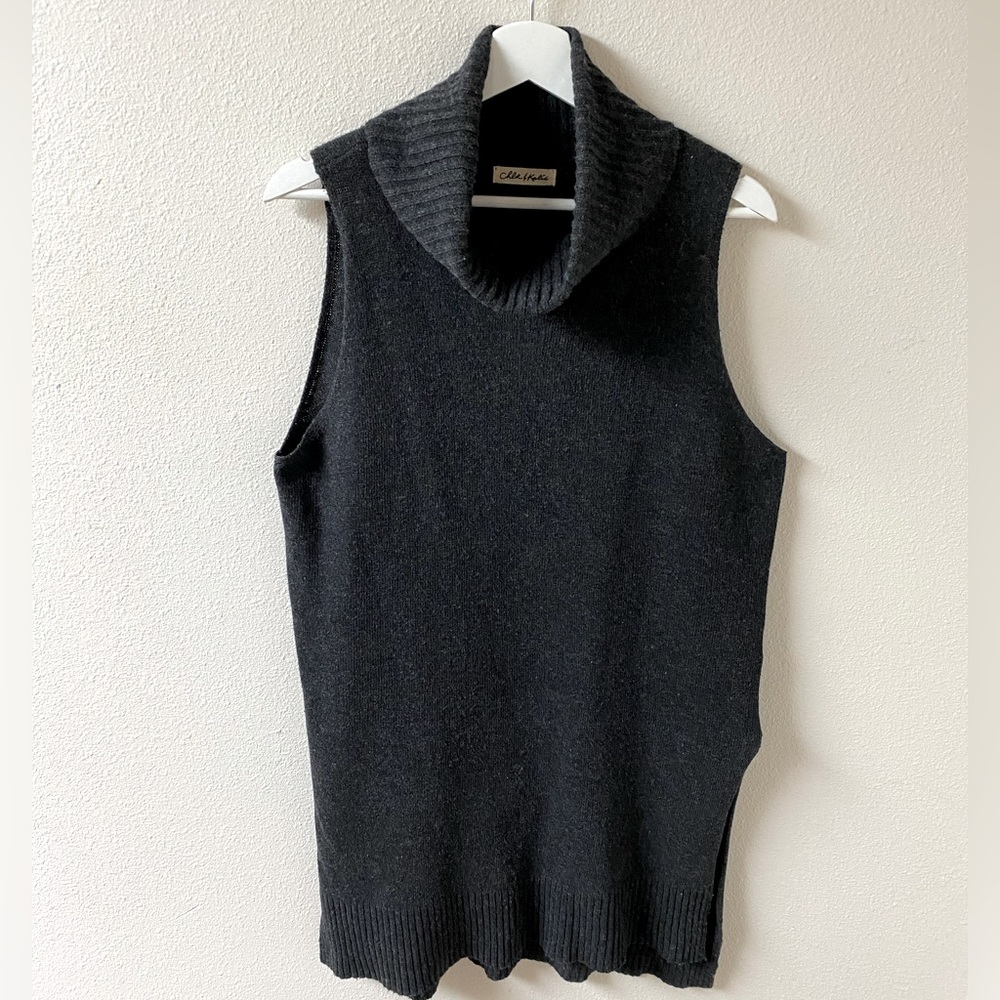 Chloe & Katie Wool Blend Dark Gray Turtleneck Sweater Vest (Size:L)
